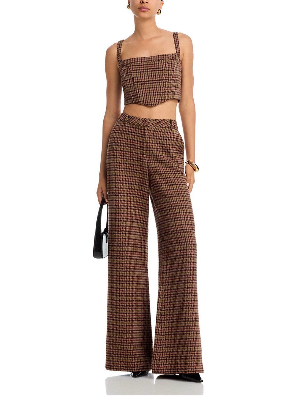 L'AGENCE NWT $475 Pilar Multi Brown Plaid Houndstooth Wide-Leg High-Rise Pant 8 - Picture 4 of 16